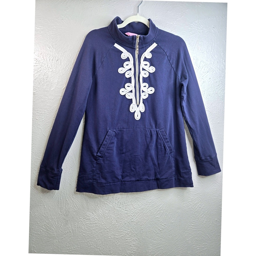 Lilly Pulitzer Skipper Pullover Sweater Small Navy Blue Half Zip Preppy Nautical